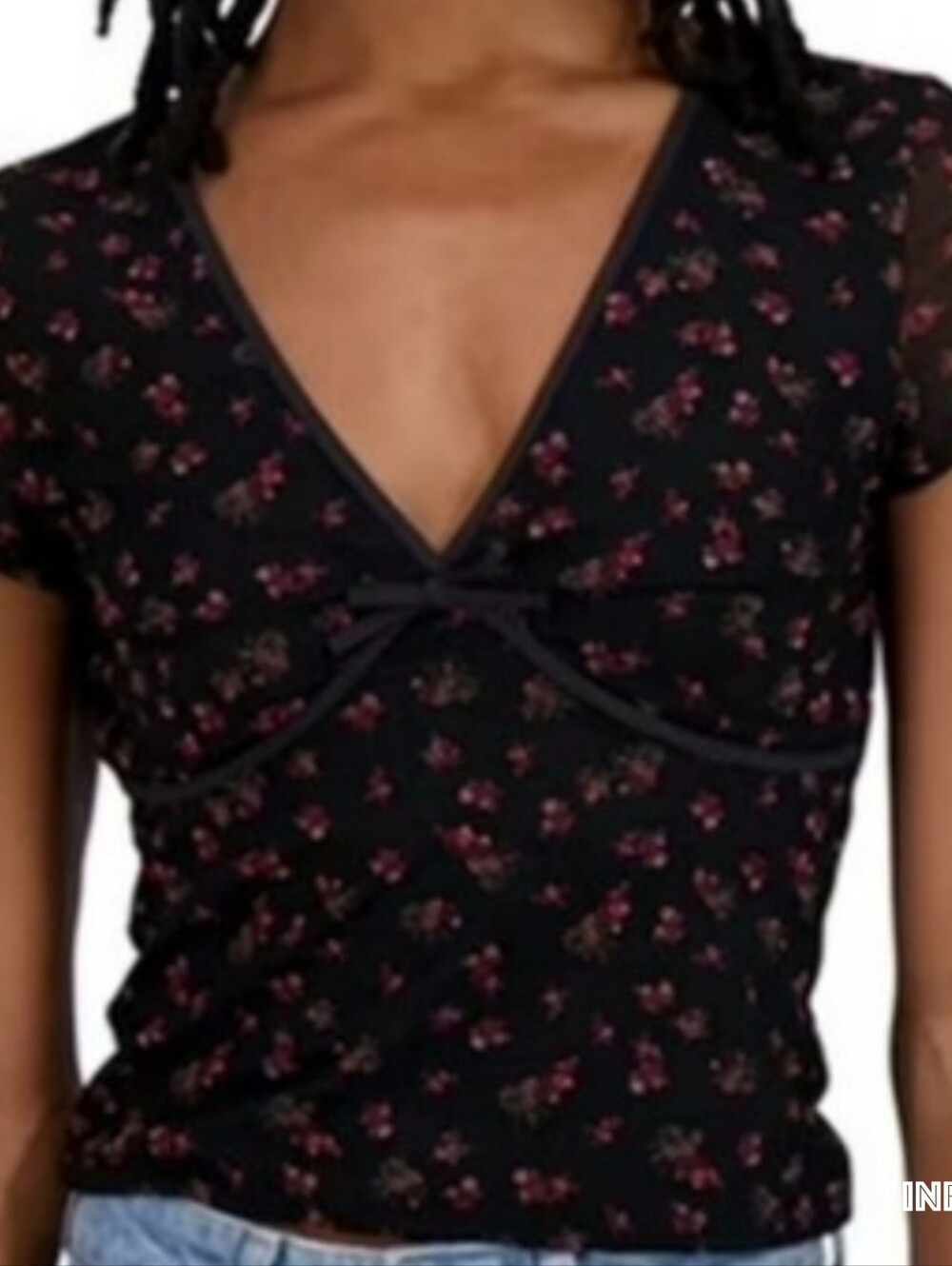Nwt Aeropostale Black Floral V-Neck Tie-Front Top